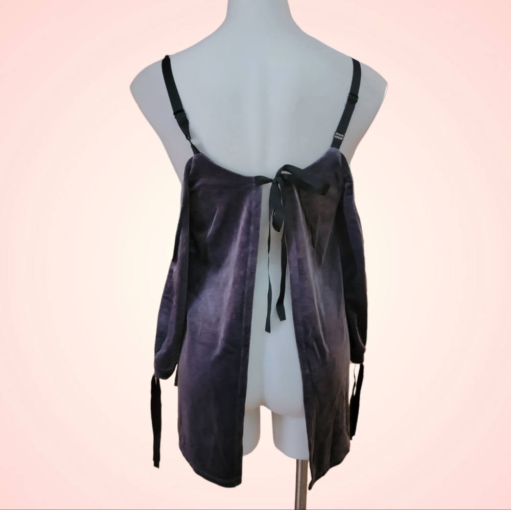 Romeo & Juliet Couture Purple Velvet Cold Shoulder Top - Picture 4 of 7